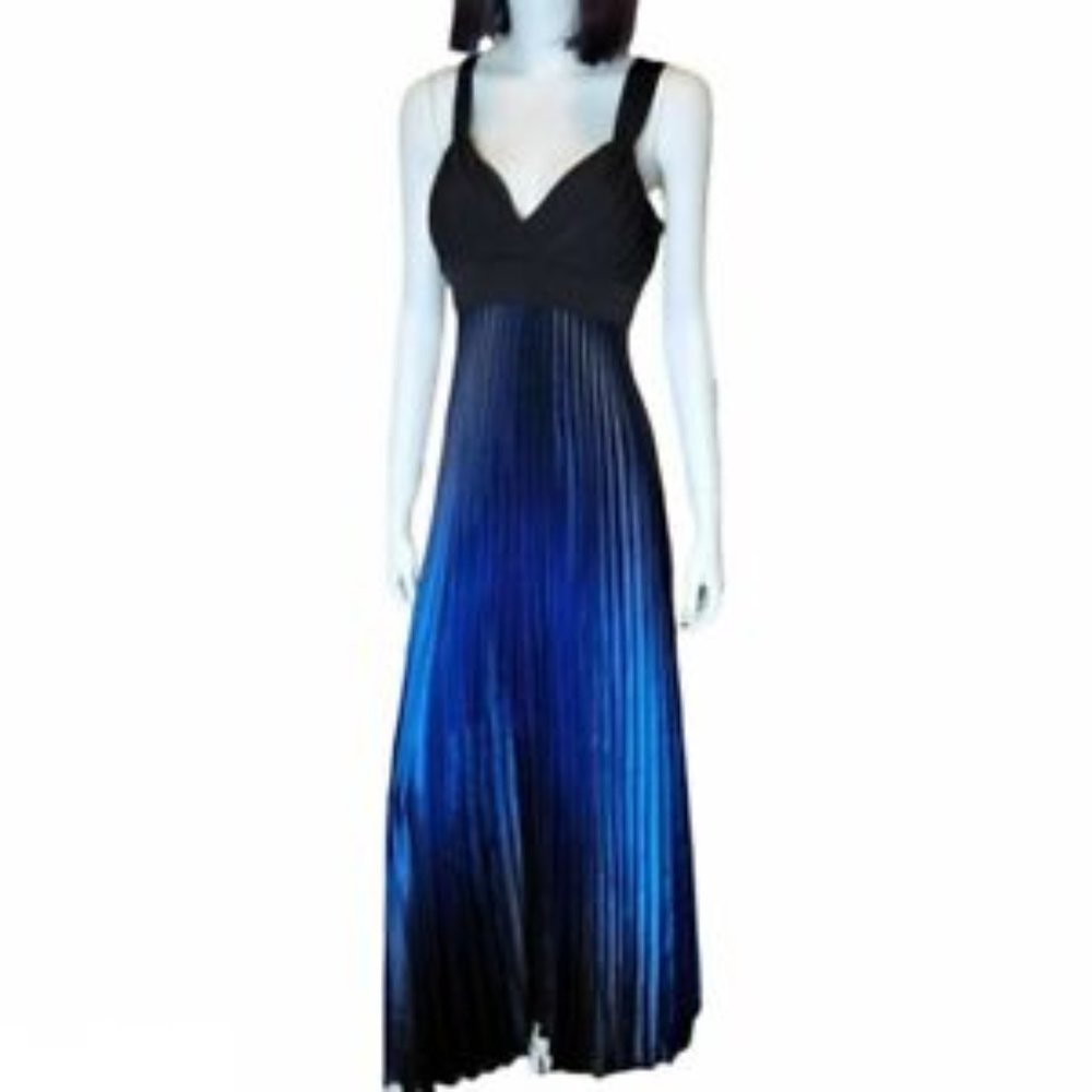 Betsy adam by linda bernell pleated ombre maxi dress blue black crossover bust - Picture 1 of 4